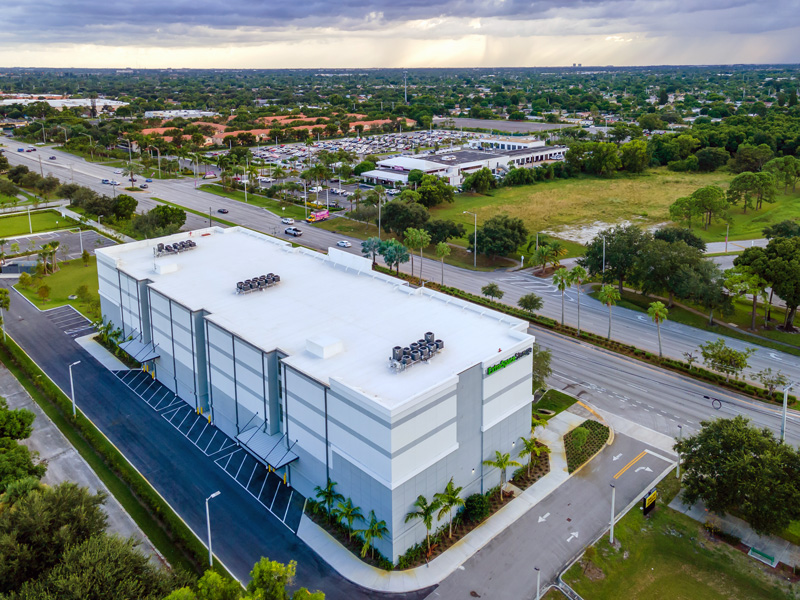 An aerial view of the ExtraSpace Storage development located in Margate, FL