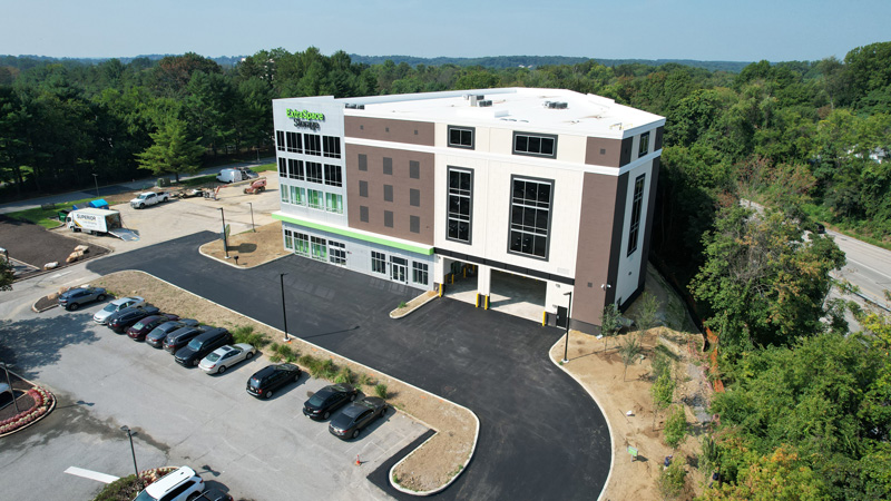 An aerial view of the Rose Tree ExtraSpace Storage located in Media, PA