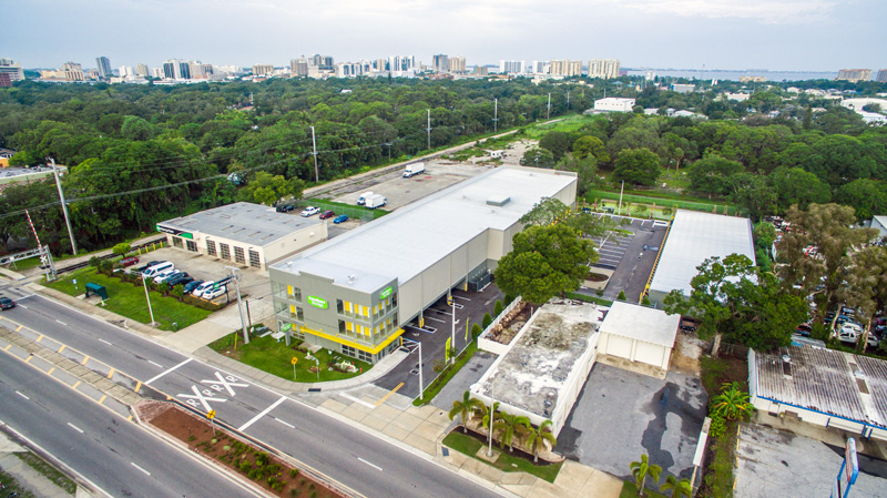 An aerial view of the ExtraSpace Storage facility located in Sarasota, FL