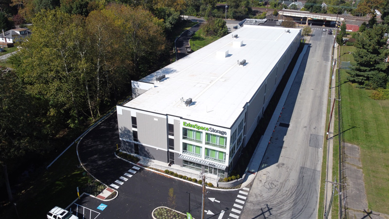 An aerial view of the ExtraSpace Storage located in Glenolden, PA.
